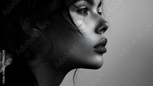 Minimalistic black and white portrait of woman