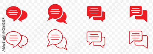 Red Chat Box with Lines Representing Message or Conversation Icon Design on Transparent Background. EPS 10.
