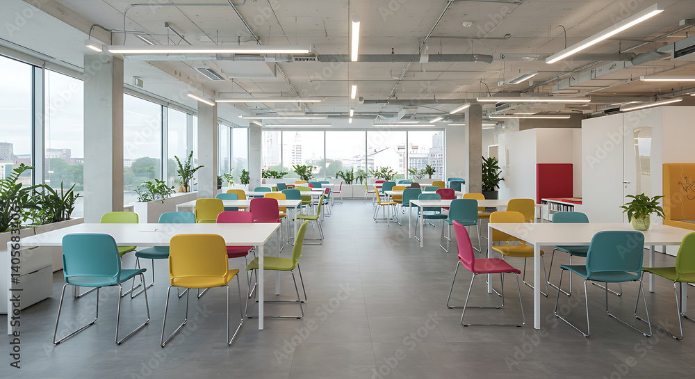 Fototapeta premium Modern Office Breakroom: Bright, Airy Design AI Generated