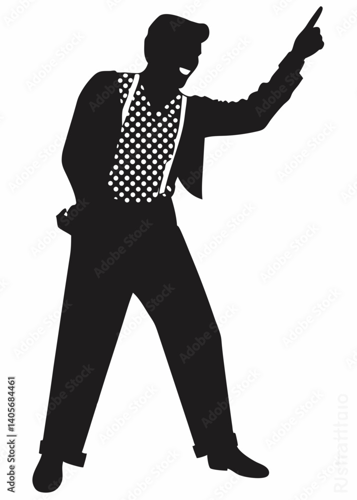 Fototapeta premium Retro man have fun and point the finger, vector image