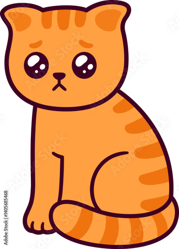 Cute cartoon sad or pleading cat drawing. Funny ginger kitten, simple hand drawn vector illustration.