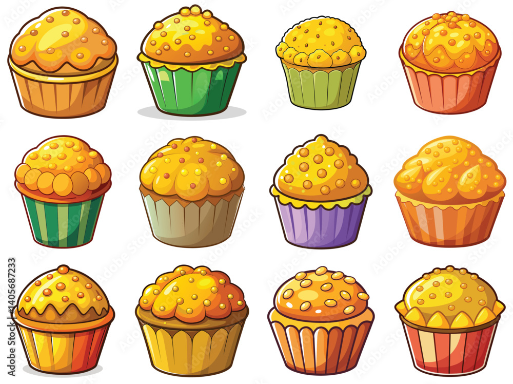 Corn muffin vector illustration isolated on white background. Corn muffin vector illustration isolated on white background.