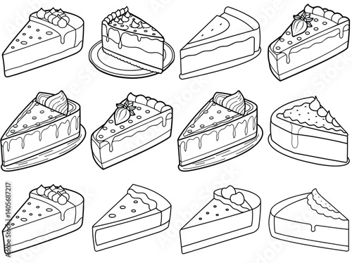 Cheese cake outline vector illustration isolated on white background.