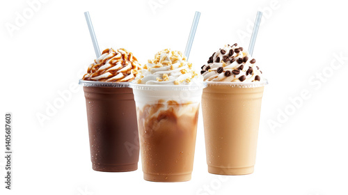 Wallpaper Mural Three delightful coffee creations in plastic cups, a visual journey through coffee diversity Torontodigital.ca