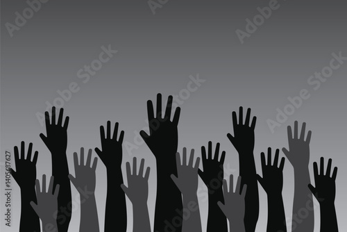series of silhouetted hands raised high in unison icon vector illustration. hands silhouettes, Raised hands vector silhouettes, Set of hand silhouette icon logo template vector. EPS 10.