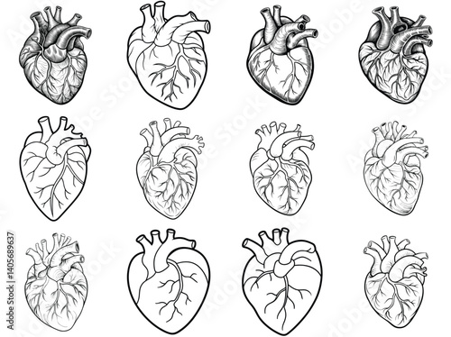 Human heart outline vector illustration isolated on white background.