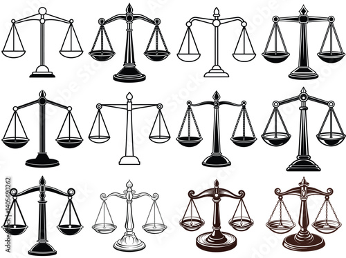 Balance scales silhouette vector illustration isolated on white background.