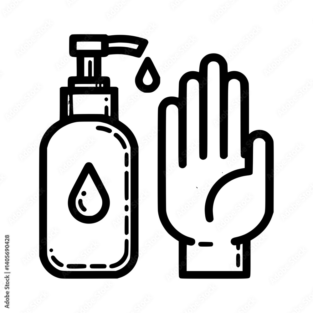 Fototapeta premium Hand Reaching for Liquid Soap Dispenser Icon on White Background 