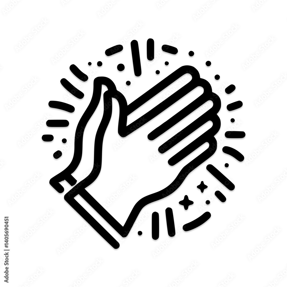 Hand clapping in celebration against a festive backdrop, outline icons Hand clapping in celebration against a festive backdrop, outline icons