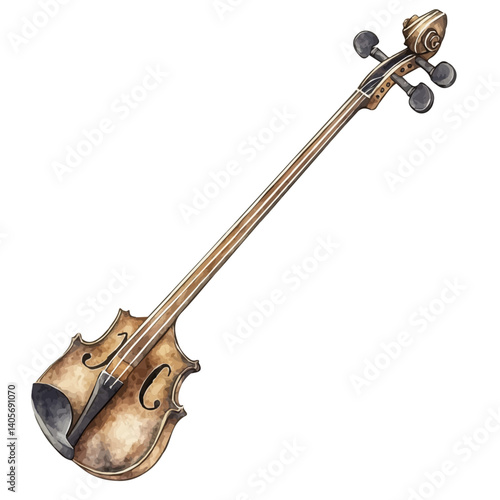 watercolor of Violin Bow With Horsehair, vector, isolated on a white background.