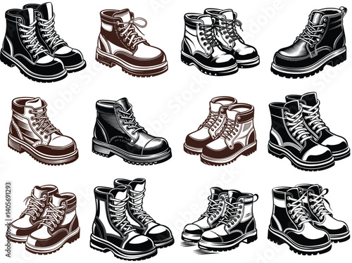 Work boots silhouette vector illustration isolated on white background.