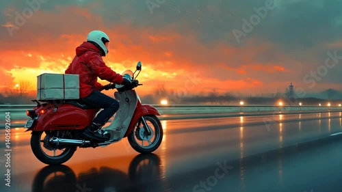 Delivery Rider at Sunset