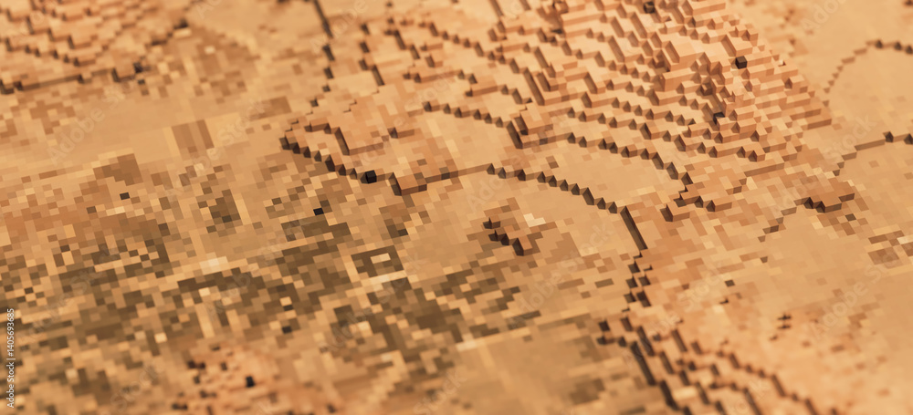 Voxels Isometric Pixel Cube Art Arid Desert Sandstorm Landscape 3D Illustration Voxels Isometric Pixel Cube Art Arid Desert Sandstorm Landscape 3D Illustration