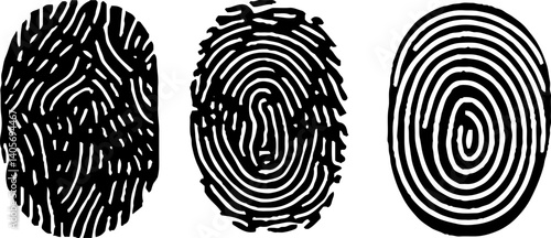 Set of Fingerprints of the black round, oval lines. Vector design element on an isolated light background.