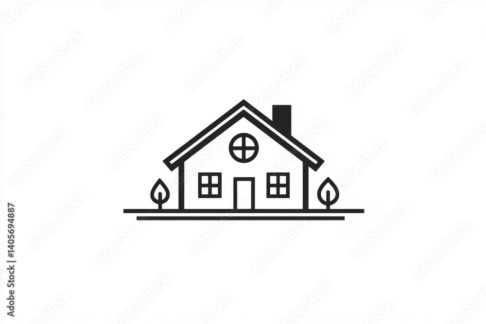 Simple house icon with landscaping Simple house icon with landscaping