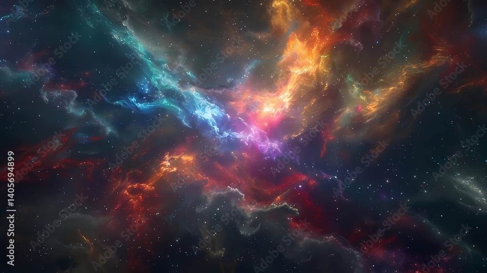 Fototapeta premium A colorful nebula in space, with stars and galaxies visible through the dust clouds, Generative AI illustrations.