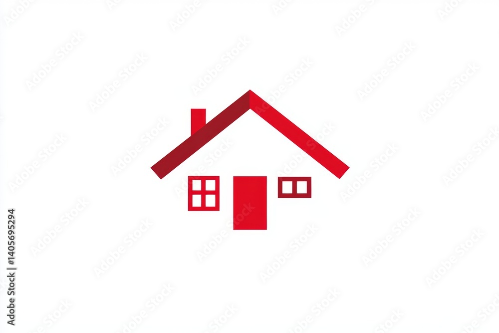 Simple red house icon. A minimalistic house graphic design with a red roof and trim Simple red house icon. A minimalistic house graphic design with a red roof and trim