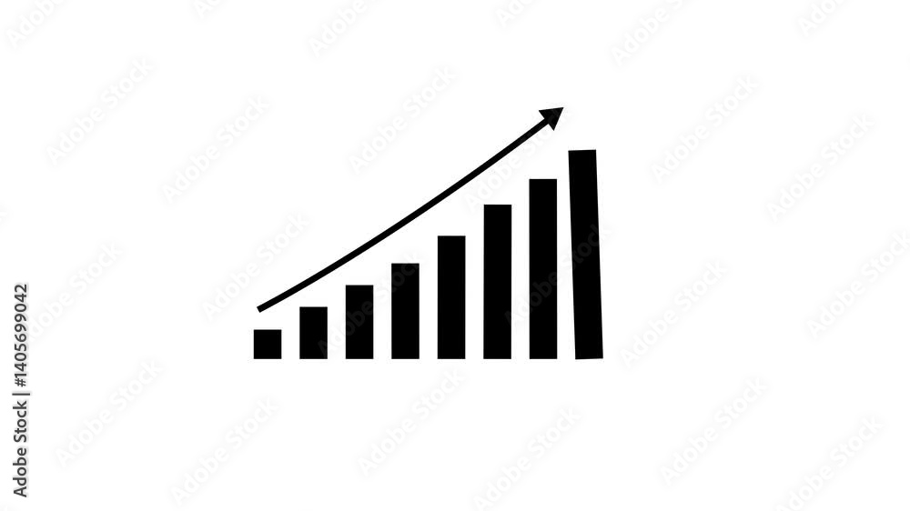 Business growth concept in graph chart showing marketing sales profit increasing to future target. business graph success animation arrow on black background. 