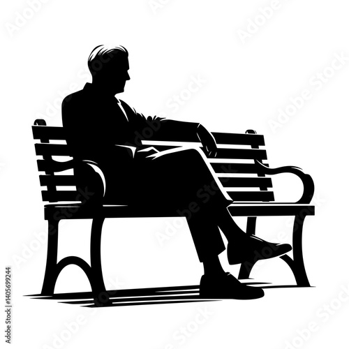 Elderly man sitting on bench silhouette illustration