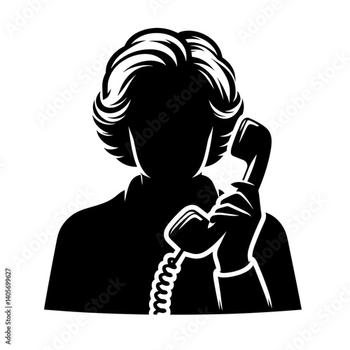 Elderly woman talking on telephone silhouette