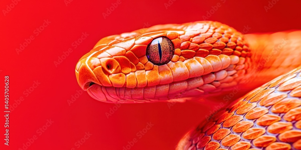 Fototapeta premium A red snake with a yellow eye is shown in the image