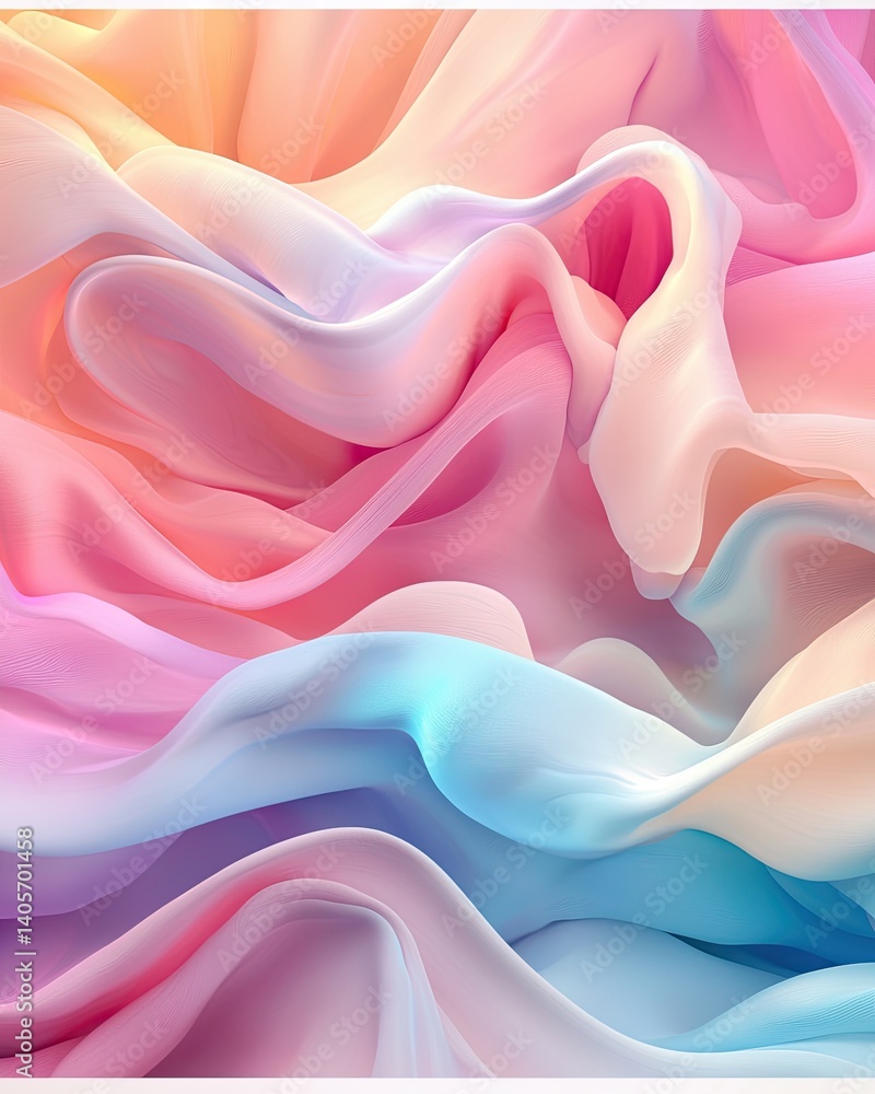 Obraz premium abstract perspective A vibrant abstract pattern of soft, flowing fabric in pastel colors. iridescent texture
