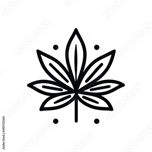 Cannabis Leaf Outline Icon with Dots, Isolated on Transparent Background