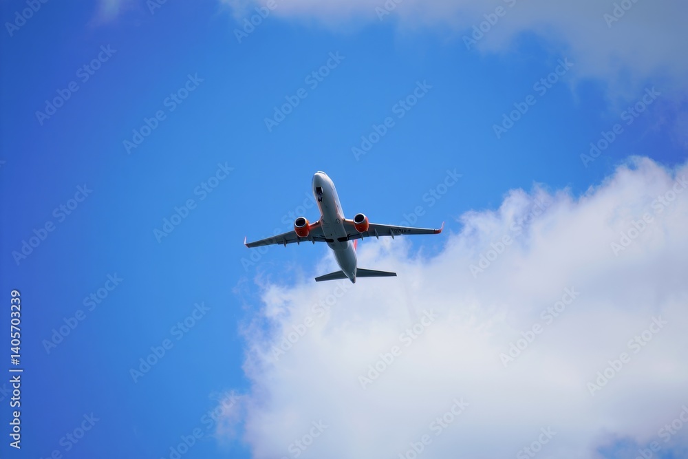 Fototapeta premium Airplane Flying Above Fluffy Clouds