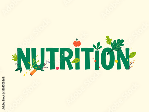 Clean, minimalist banner design featuring the word NUTRITION in large, bold, green lettering against a light background