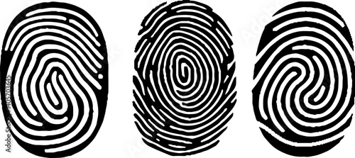 Fingerprint or thumbprint set isolated. Fingerprint icons. Personal id identity. Press finger, scan for safety.