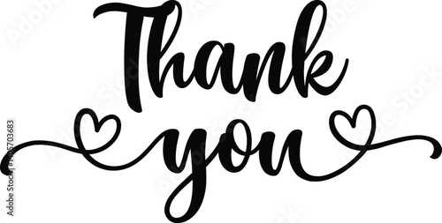 Thank you typography design on plain white transparent isolated background for card, shirt, hoodie, sweatshirt, apparel, tag, mug, icon, poster or badge