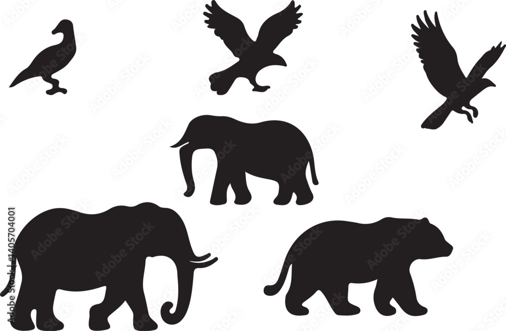 Naklejka premium a large collection of silhouettes of animals and birds