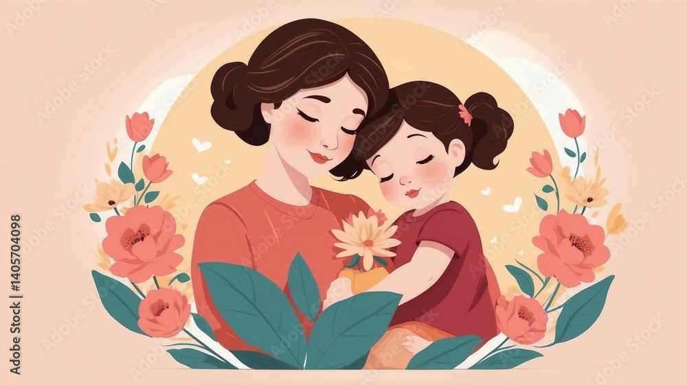 Mother and daughter embracing with love for Mother's Day Mother and daughter embracing with love for Mother's Day