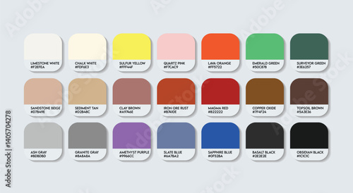 Geologist Color Guide Palette with Color Names. Catalog Sample of Geologist with RGB HEX codes and Names. Geography  Color Palette, beautiful nature Earth friendly Fashion Environment Color Palette