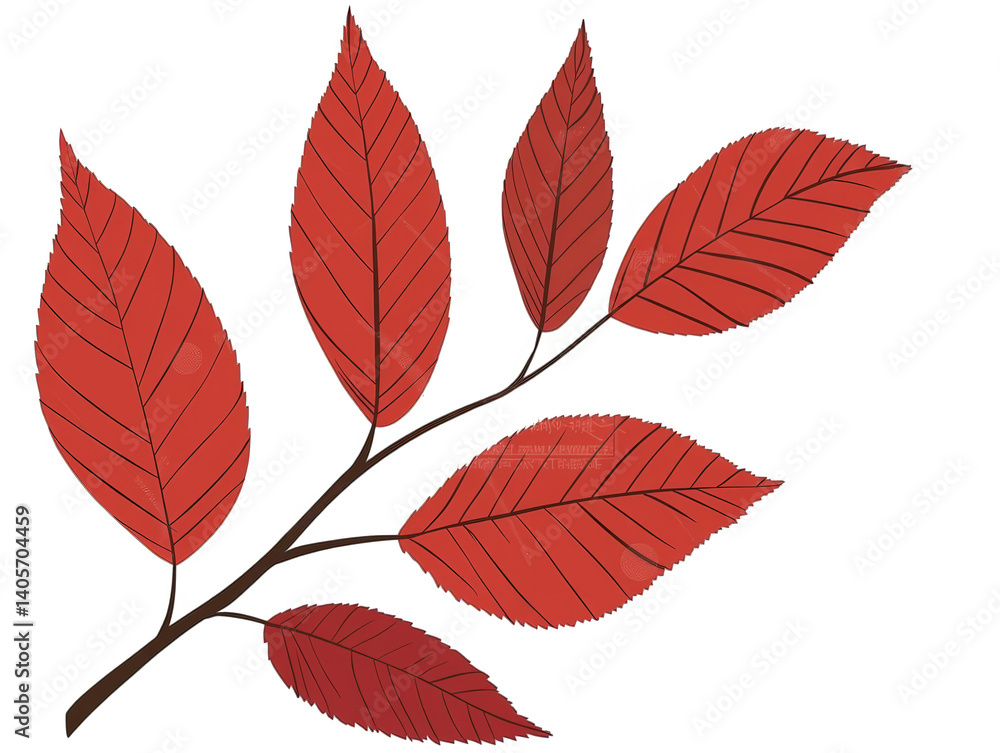 Fototapeta premium Isolated Red Autumn Leaves On A Branch Illustration With Transparent Background