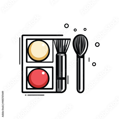 Cosmetic Palette with Two Makeup Brushes Isolated on Transparent Background
