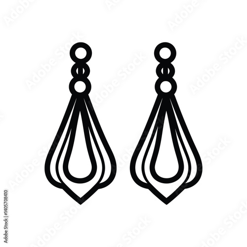 Dangle Earring Outline with Teardrop Shape on Transparent Background