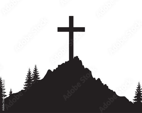 Good friday cross symbol on mountain silhouette vector