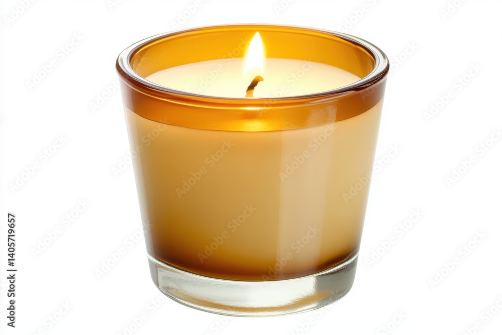 Candle flame in glass container on white background Candle flame in glass container on white background