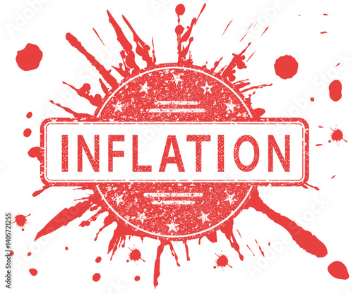 A red round stamp with a grunge texture and the text "inflation". On a transparent background