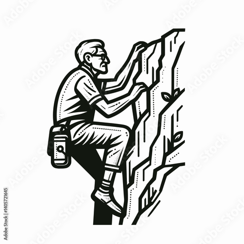 Senior man climbing rocks, adventurous spirit, outdoor activity  