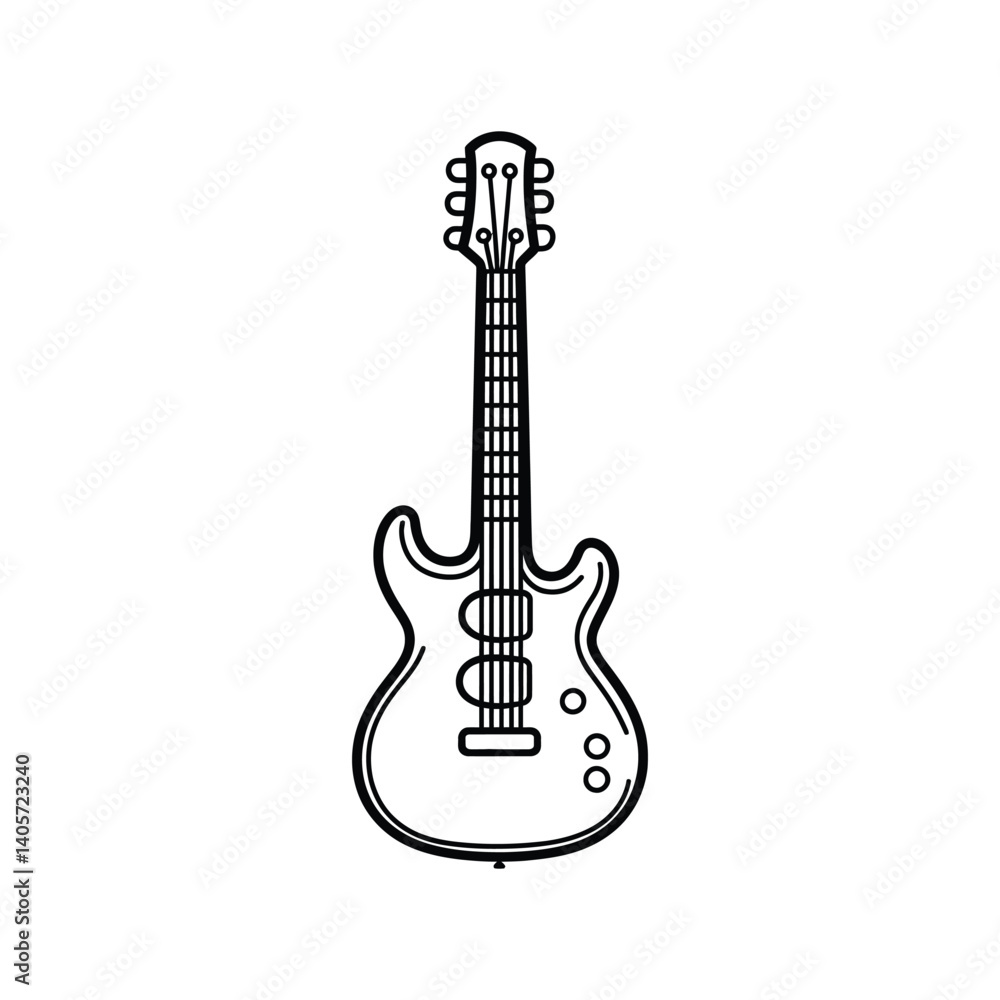 Naklejka premium Isolated Electric Guitar Outline Design on Transparent Background, Instrument