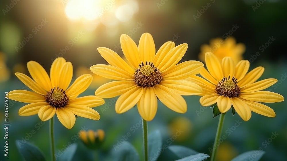 Obraz premium Bright yellow flowers in sunlight
