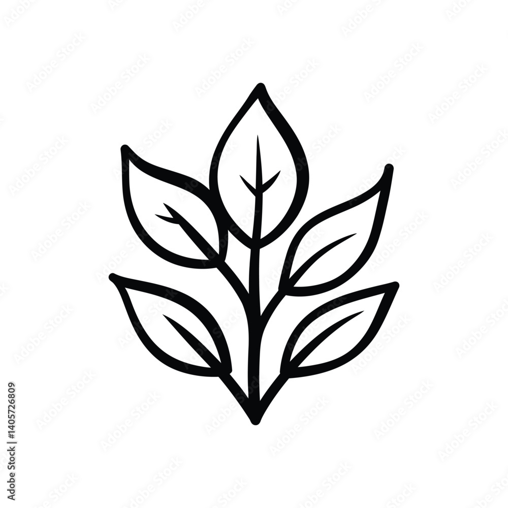 Leafy Branch Icon on Transparent Background, Botanical Simple Outline Leafy Branch Icon on Transparent Background, Botanical Simple Outline