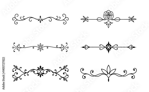 Unique floral divider terms element set of general and specific on white background