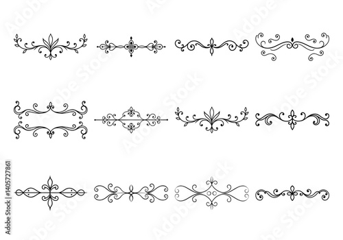Unique floral divider terms element set of general and specific on white background