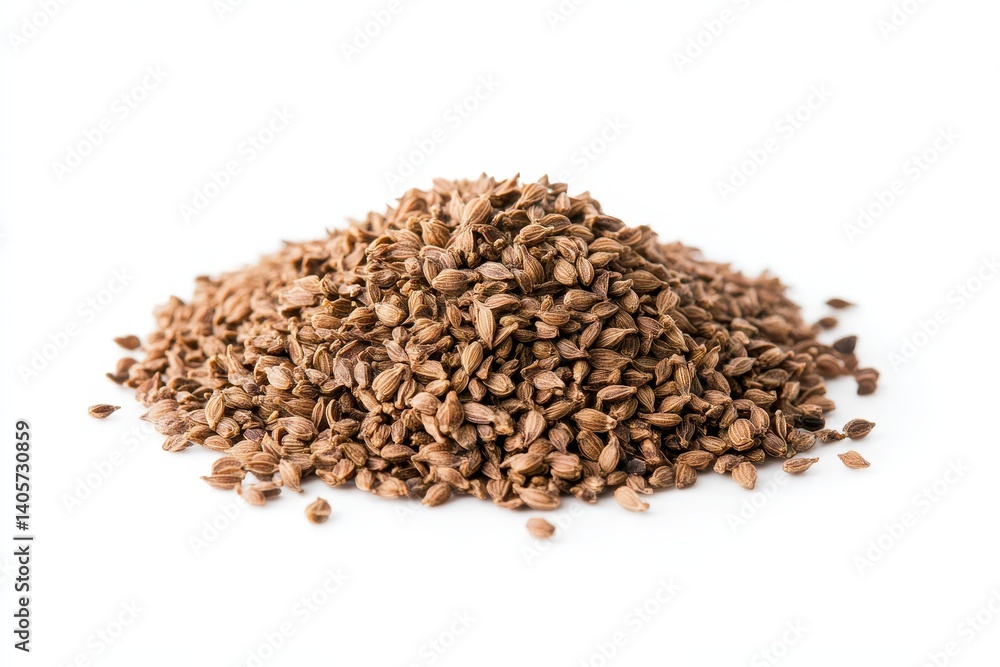 Isolated Pile of Celery Seeds on White Background, Dried and Ready for Planting in Home Gardening Isolated Pile of Celery Seeds on White Background, Dried and Ready for Planting in Home Gardening