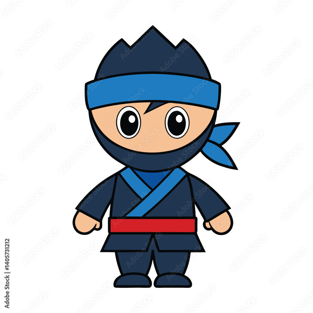 Obraz premium Cute Kid Ninja Pose Vector Icon Illustration