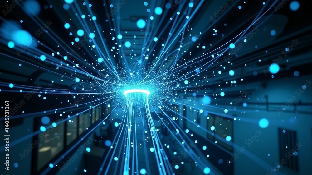 Naklejka premium Blue fiber optic data transmission