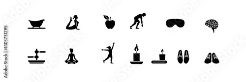 Wellness & Lifestyle Silhouette Icons Set